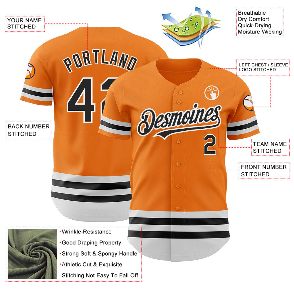 Custom Bay Orange Black-White Line Authentic Baseball Jersey view 3