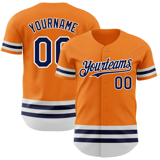 Custom Bay Orange Navy-White Line Authentic Baseball Jersey - Main View