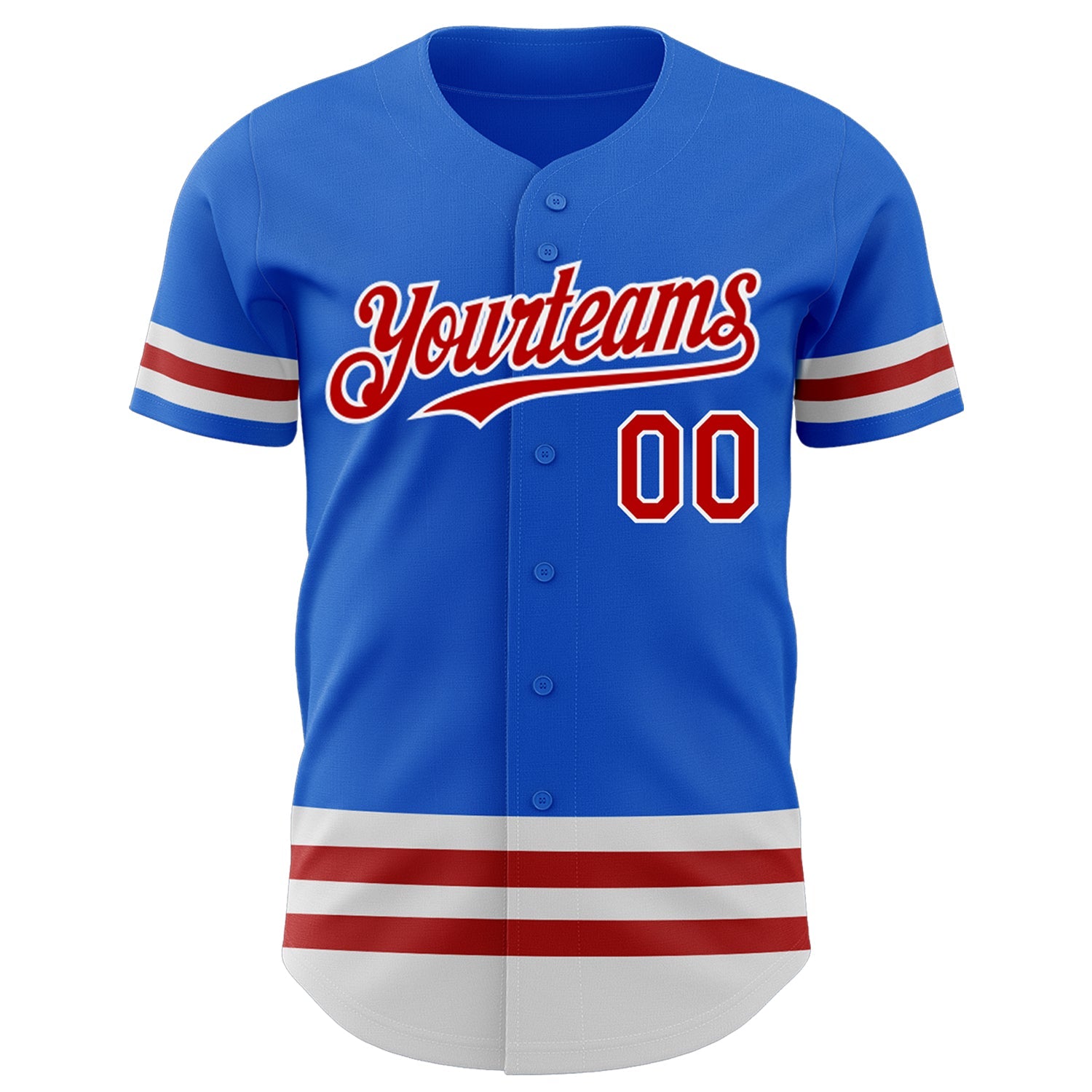 Custom Thunder Blue Red-White Line Authentic Baseball Jersey view 3