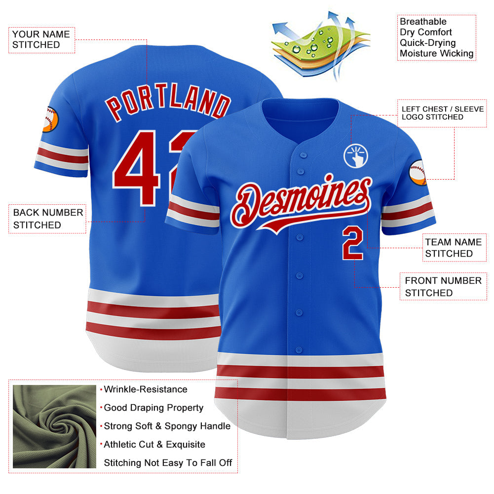 Custom Thunder Blue Red-White Line Authentic Baseball Jersey view 4
