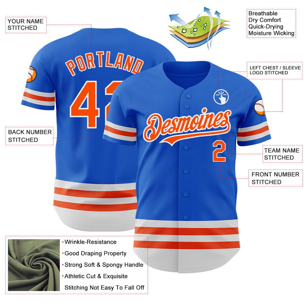 Custom Thunder Blue Orange-White Line Authentic Baseball Jersey view 3