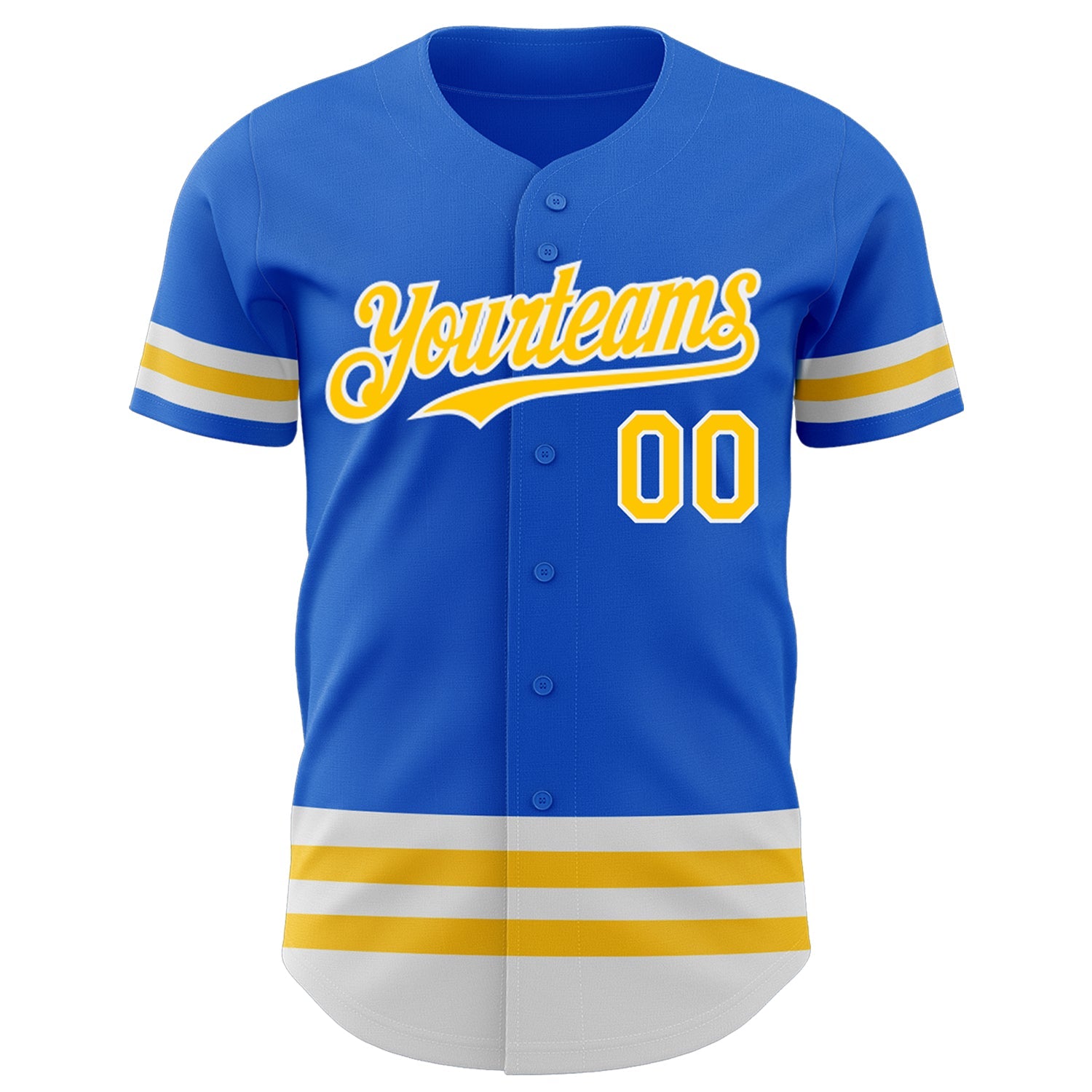 Custom Thunder Blue Yellow-White Line Authentic Baseball Jersey view 2