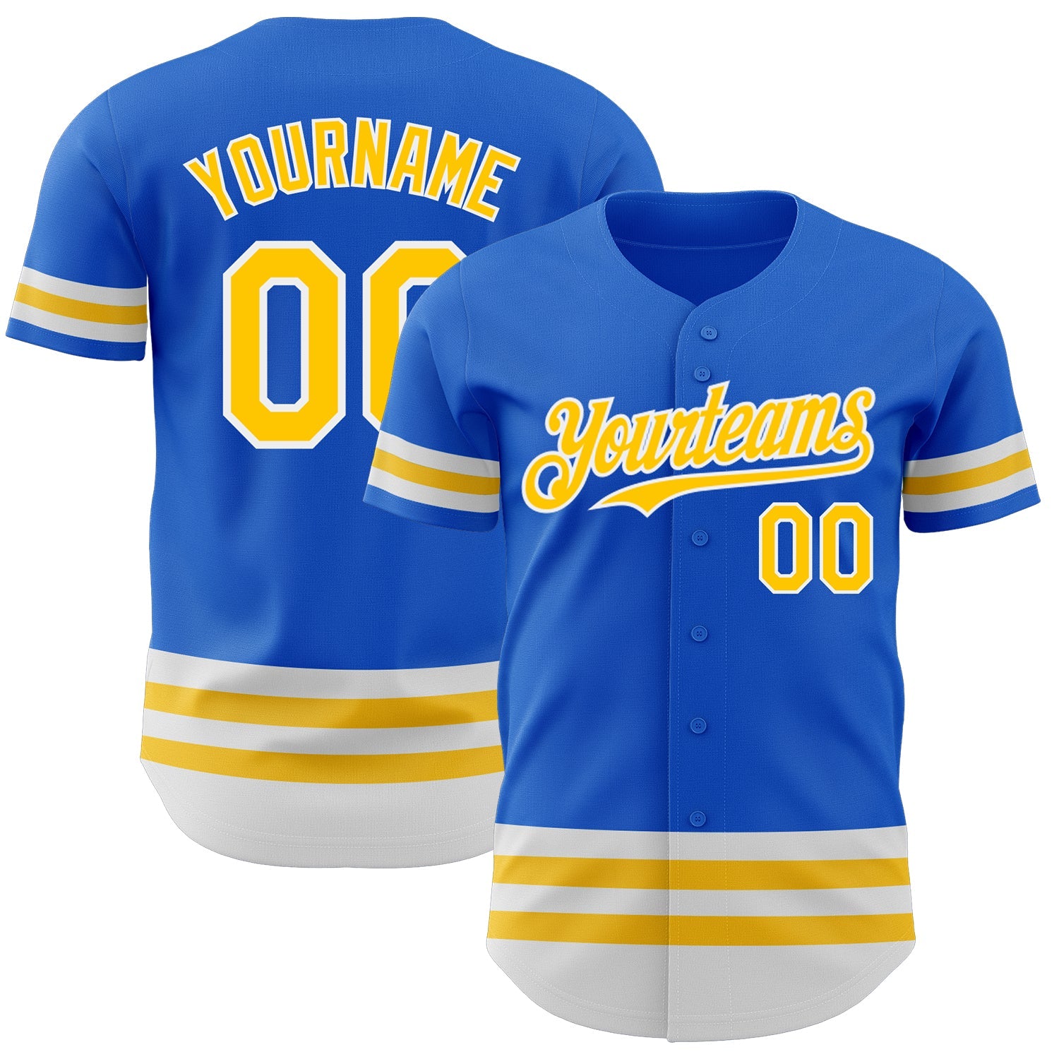 Custom Thunder Blue Yellow-White Line Authentic Baseball Jersey - Main View