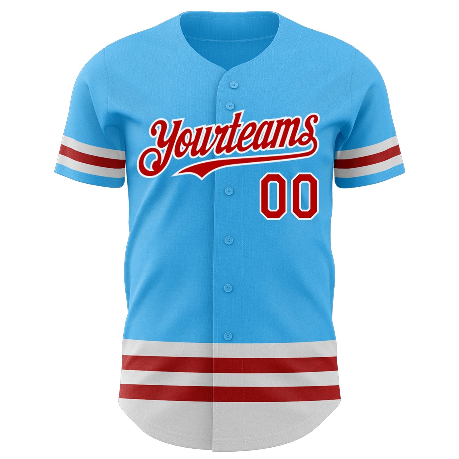 Custom Sky Blue Red-White Line Authentic Baseball Jersey view 2