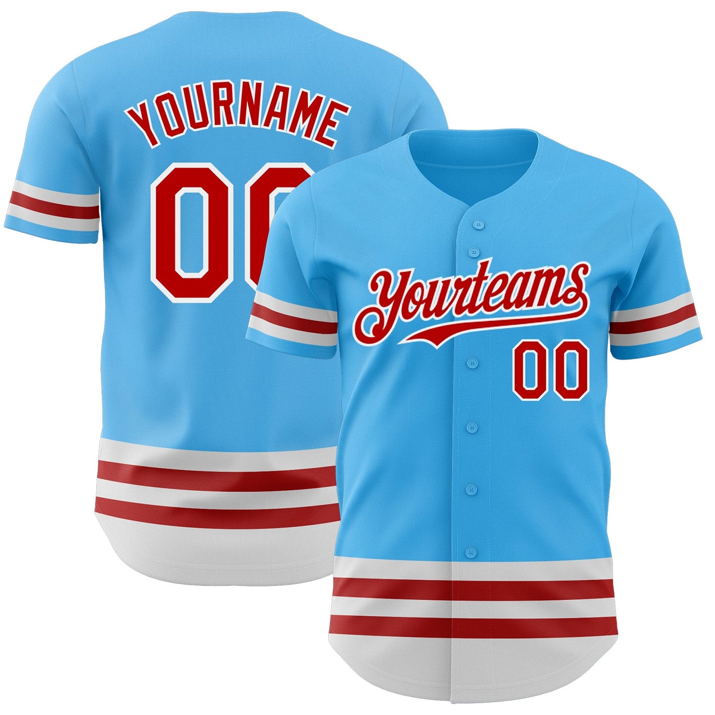 Custom Sky Blue Red-White Line Authentic Baseball Jersey - Main View