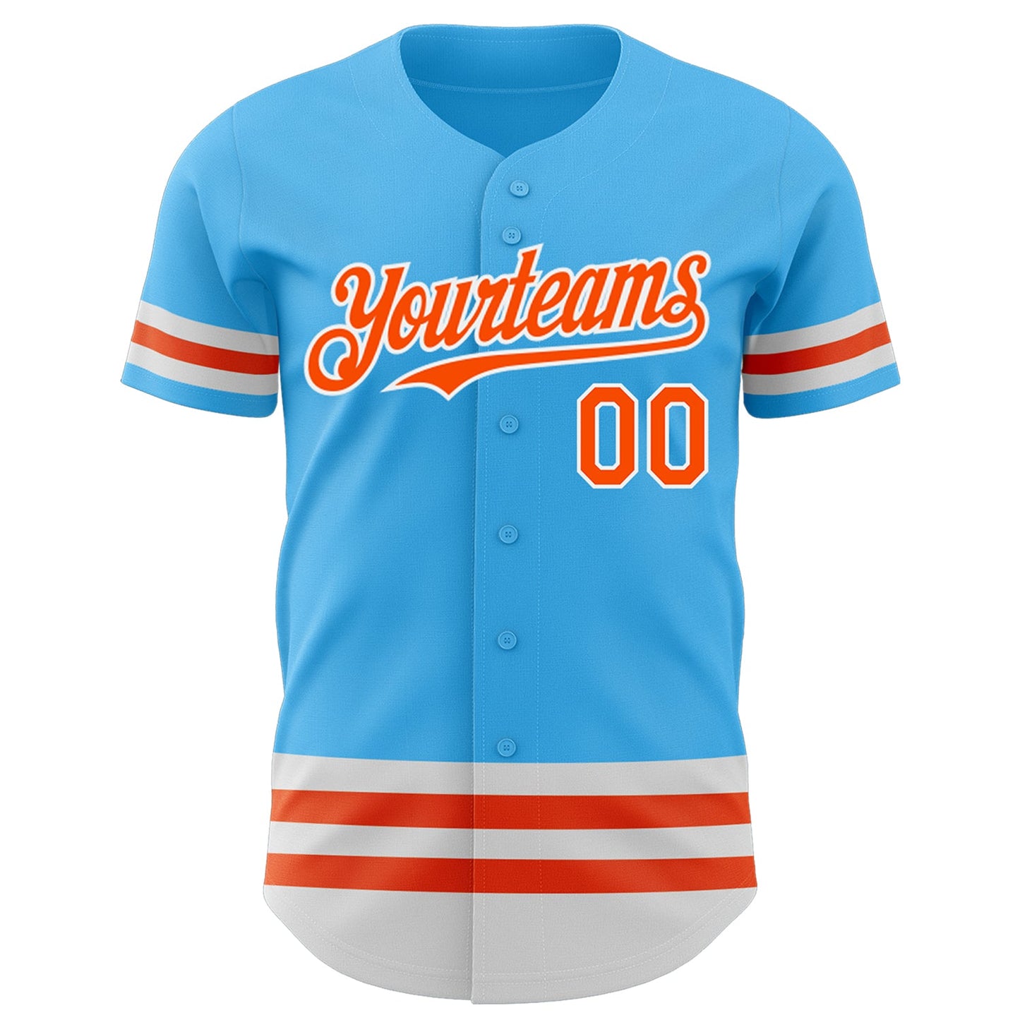 Custom Sky Blue Orange-White Line Authentic Baseball Jersey view 2