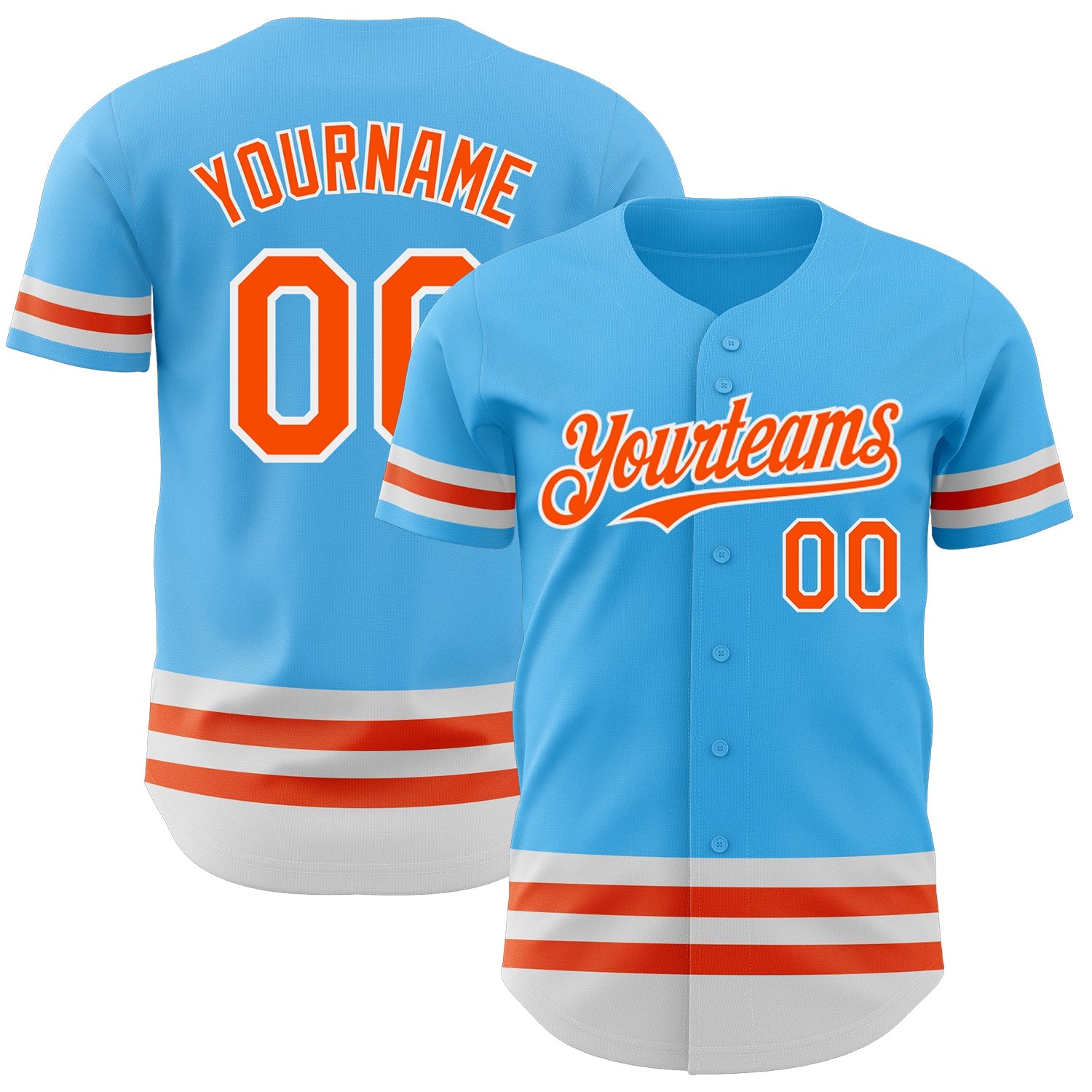 Custom Sky Blue Orange-White Line Authentic Baseball Jersey - Main View