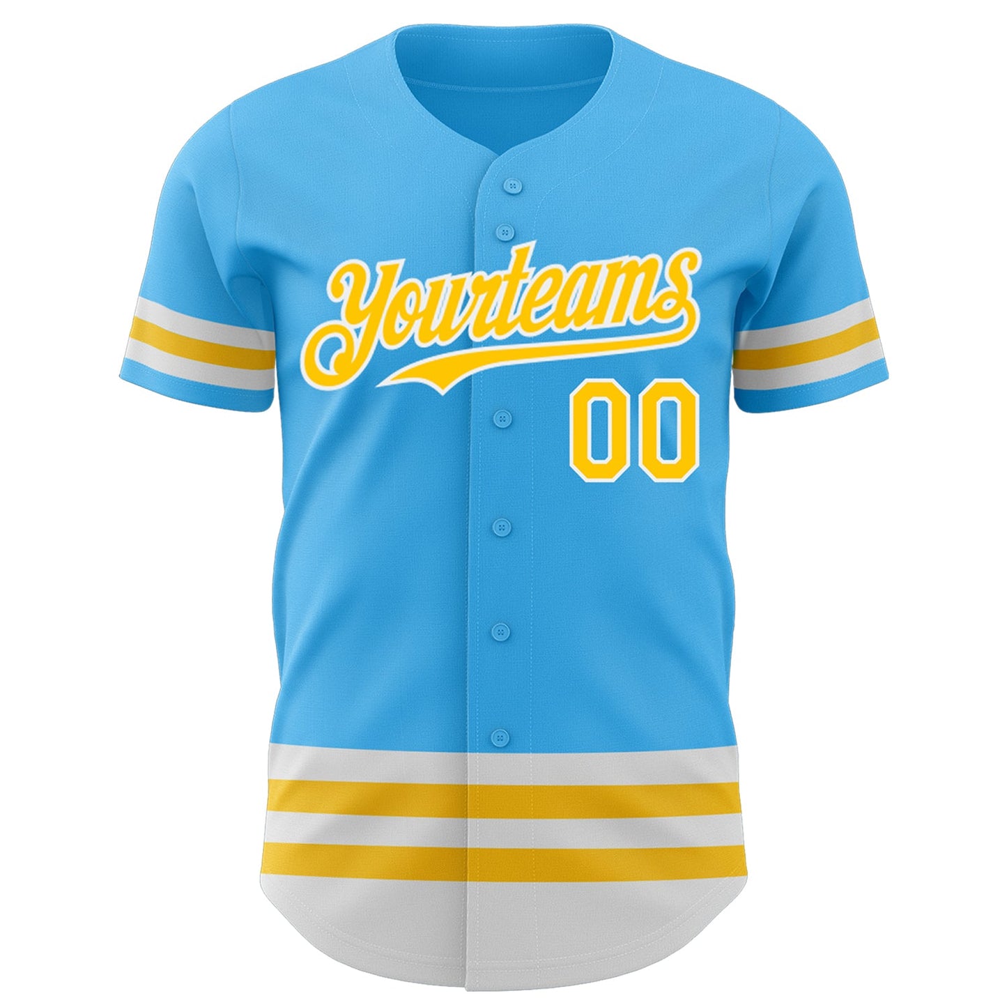 Custom Sky Blue Yellow-White Line Authentic Baseball Jersey view 2