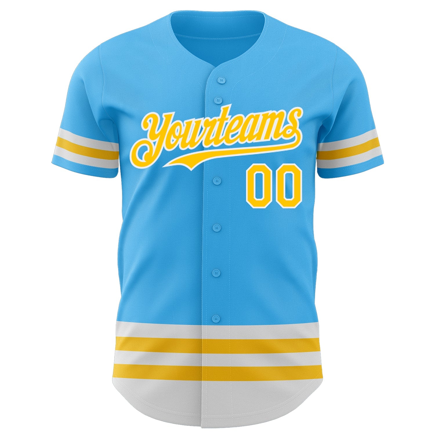Custom Sky Blue Yellow-White Line Authentic Baseball Jersey view 2