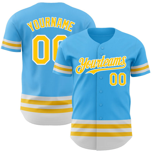 Custom Sky Blue Yellow-White Line Authentic Baseball Jersey - Main View
