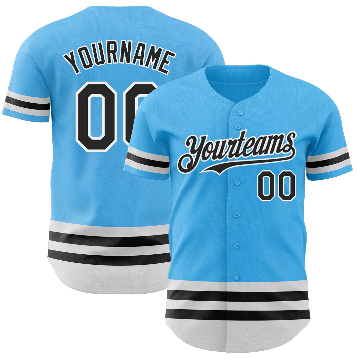 Custom Sky Blue Black-White Line Authentic Baseball Jersey - Main View