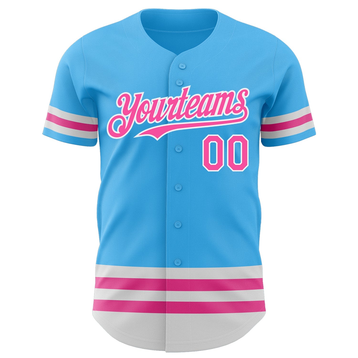 Custom Sky Blue Pink-White Line Authentic Baseball Jersey view 2