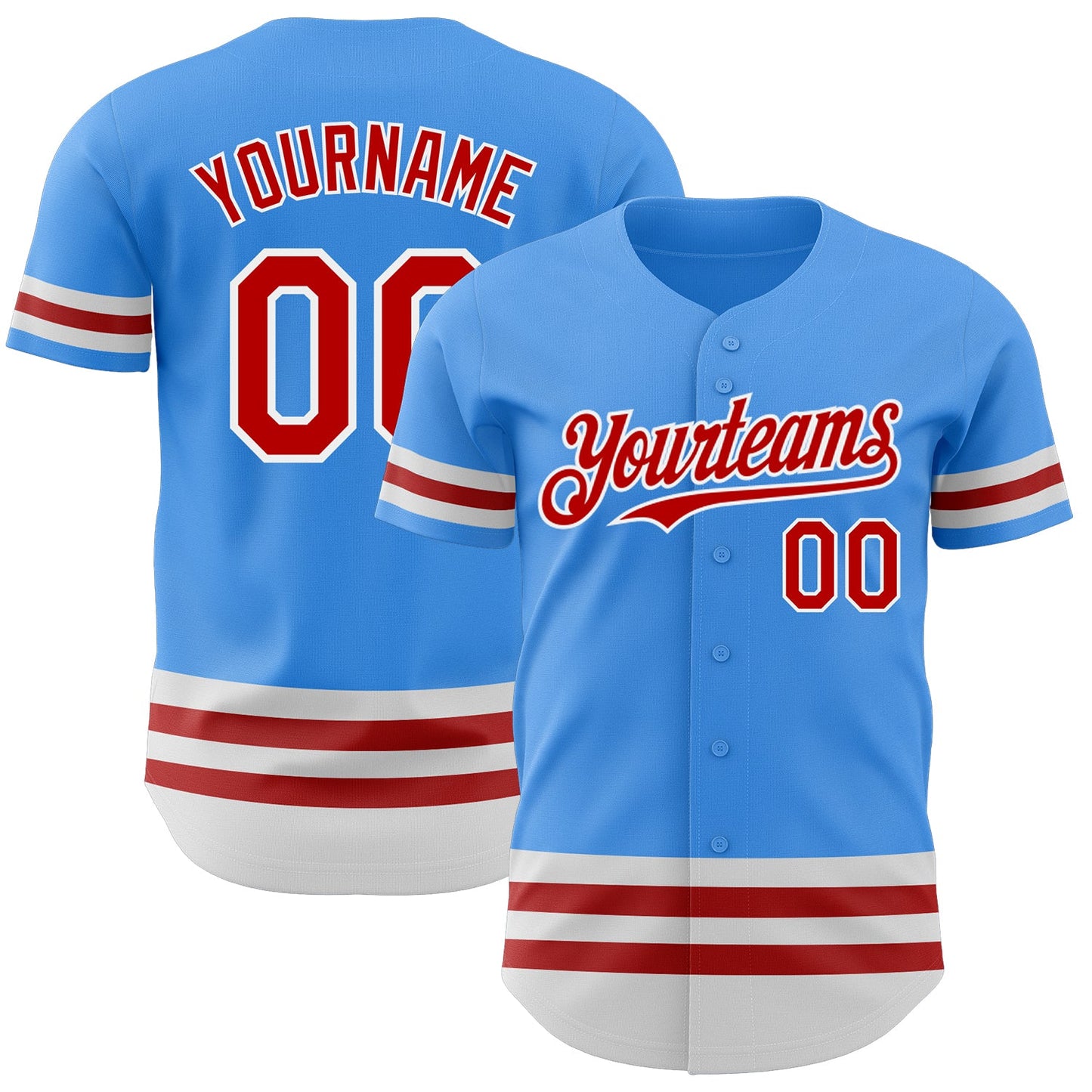 Custom Electric Blue Red-White Line Authentic Baseball Jersey - Main View