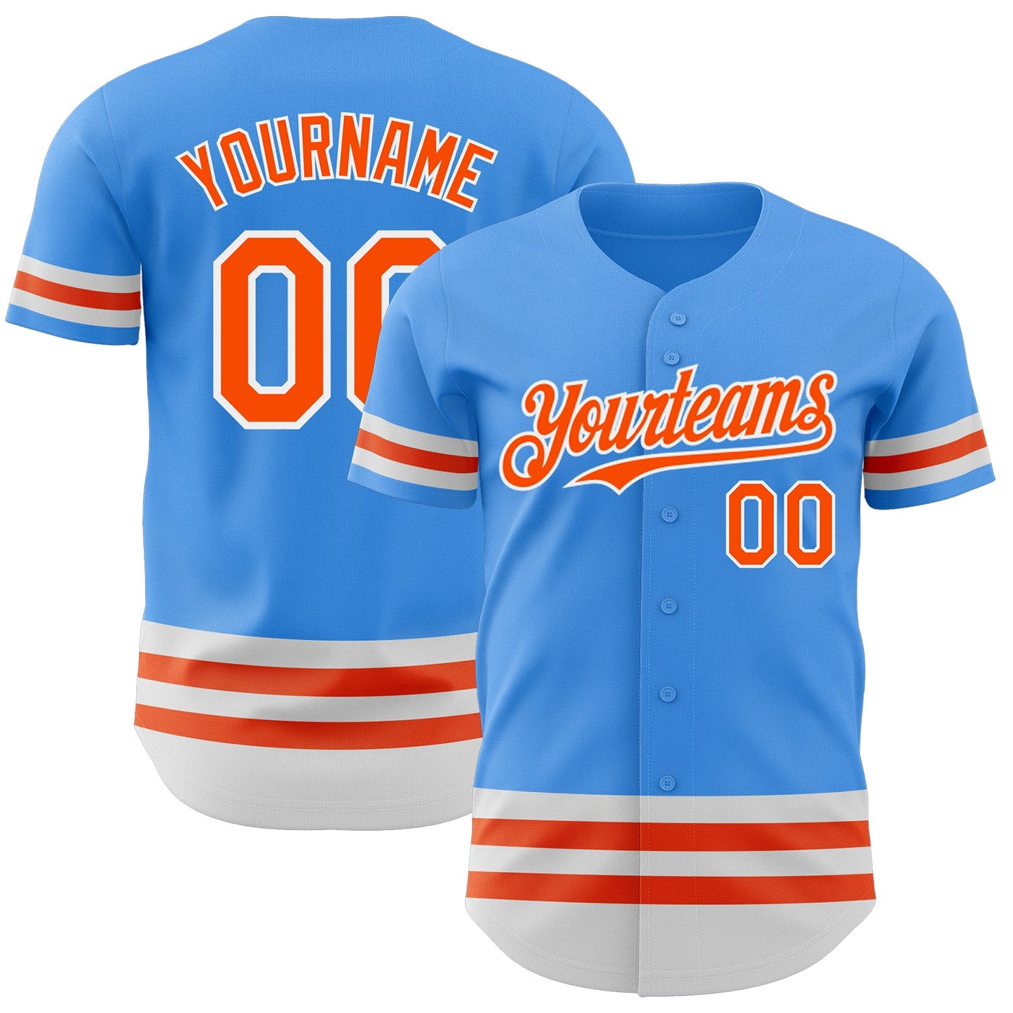 Custom Electric Blue Orange-White Line Authentic Baseball Jersey - Main View