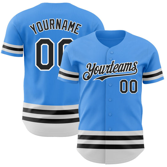 Custom Electric Blue Black-White Line Authentic Baseball Jersey - Main View