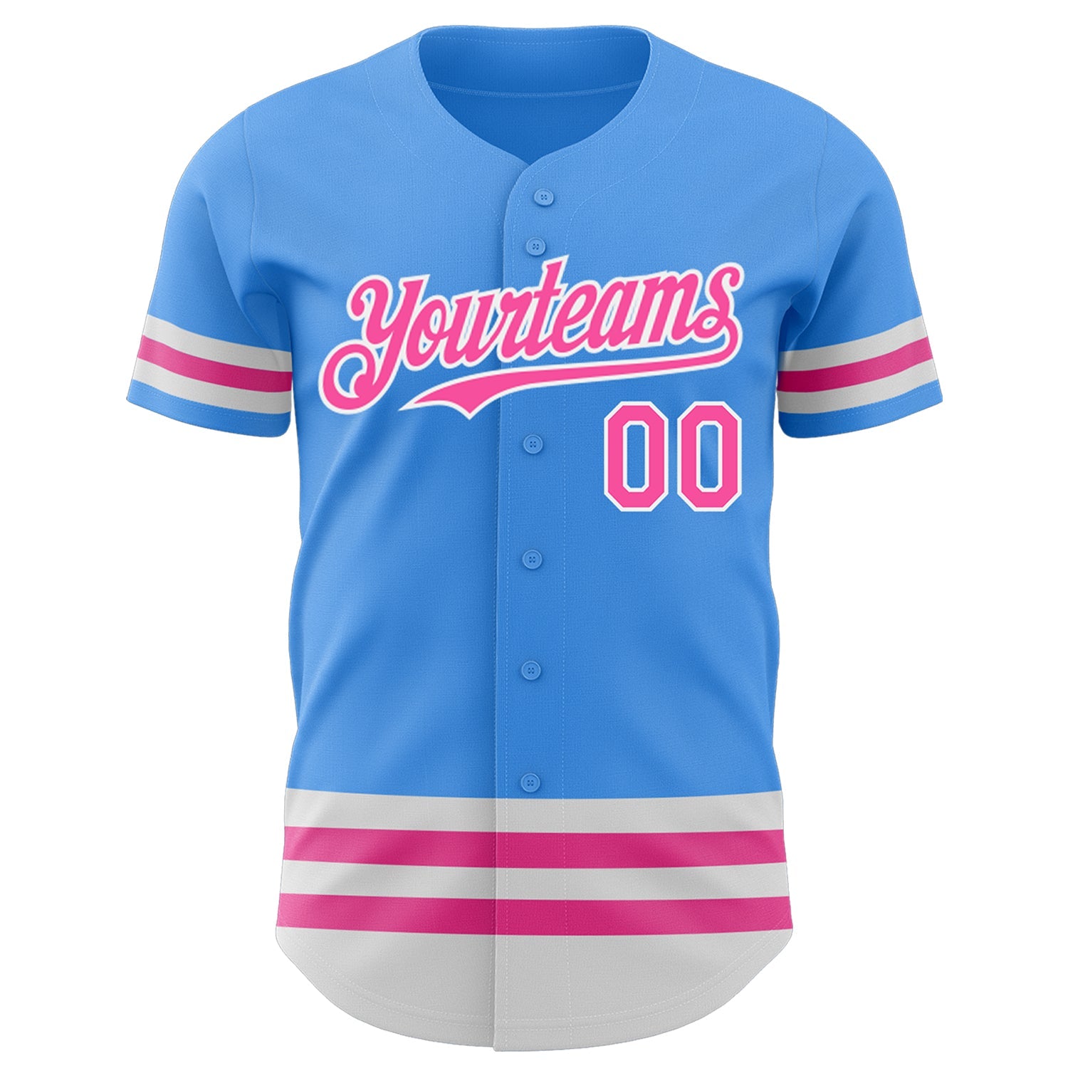 Custom Electric Blue Pink-White Line Authentic Baseball Jersey view 2