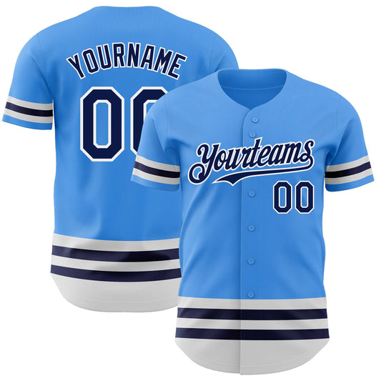 Custom Electric Blue Navy-White Line Authentic Baseball Jersey - Main View