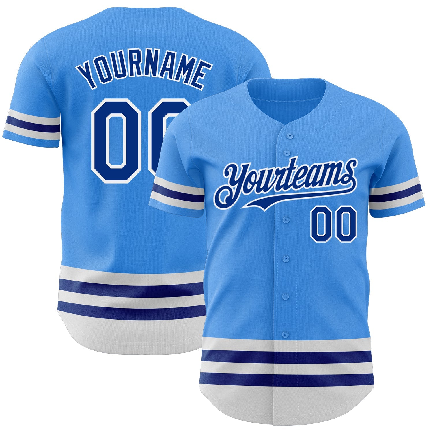 Custom Electric Blue Royal-White Line Authentic Baseball Jersey - Main View