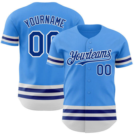 Custom Electric Blue Royal-White Line Authentic Baseball Jersey - Main View