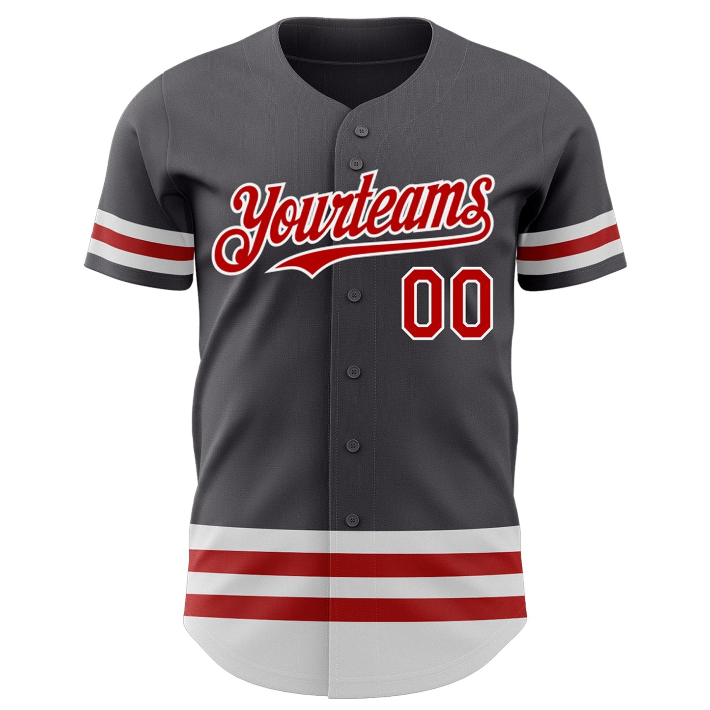 Custom Steel Gray Red-White Line Authentic Baseball Jersey view 2
