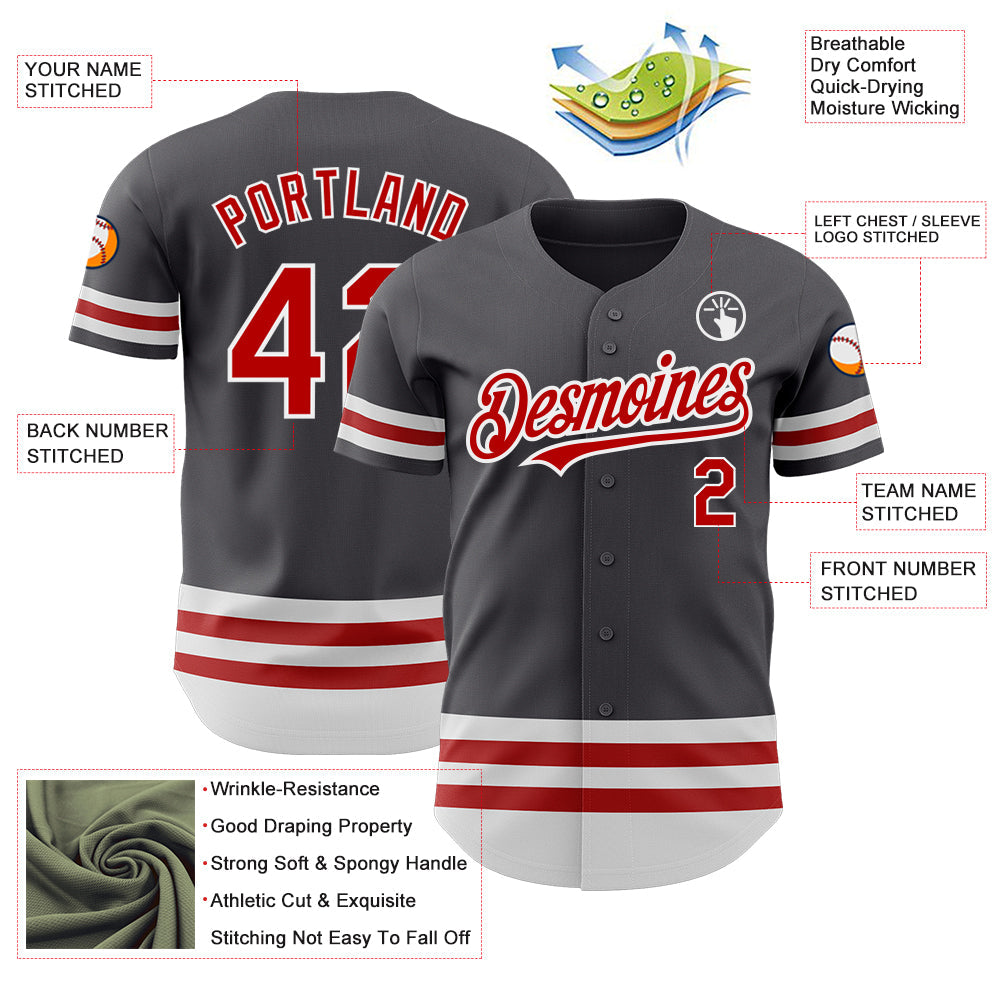 Custom Steel Gray Red-White Line Authentic Baseball Jersey view 3