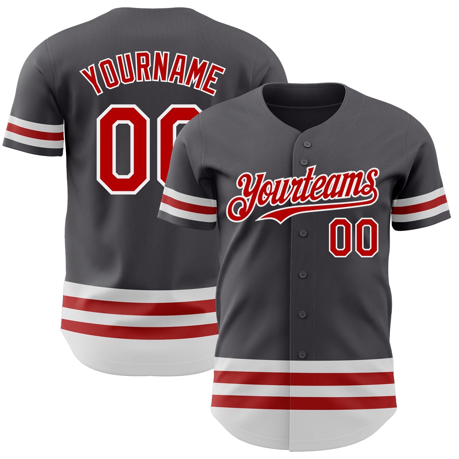 Custom Steel Gray Red-White Line Authentic Baseball Jersey - Main View