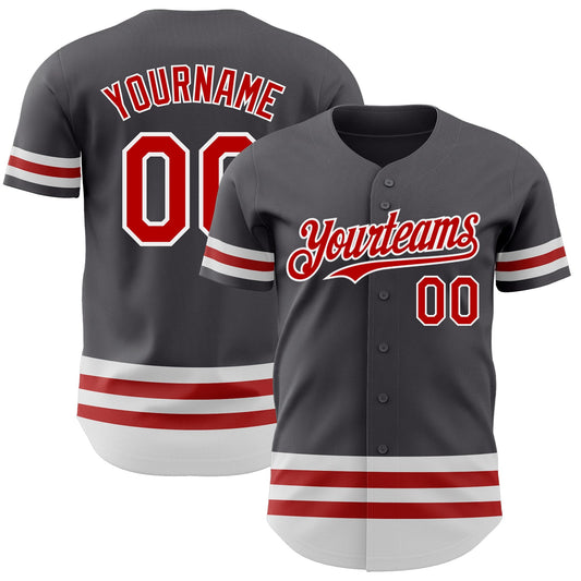 Custom Steel Gray Red-White Line Authentic Baseball Jersey - Main View