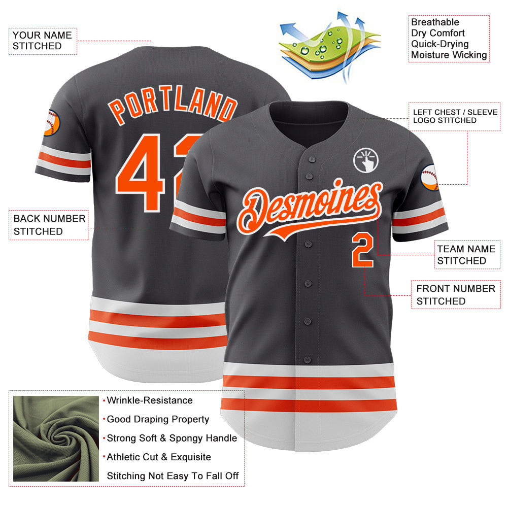 Custom Steel Gray Orange-White Line Authentic Baseball Jersey view 3