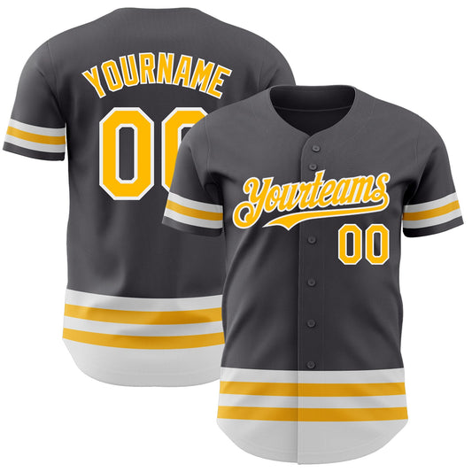 Custom Steel Gray Gold-White Line Authentic Baseball Jersey - Main View