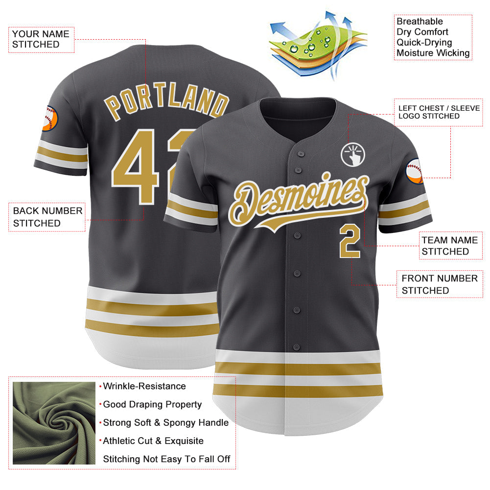 Custom Steel Gray Old Gold-White Line Authentic Baseball Jersey view 3