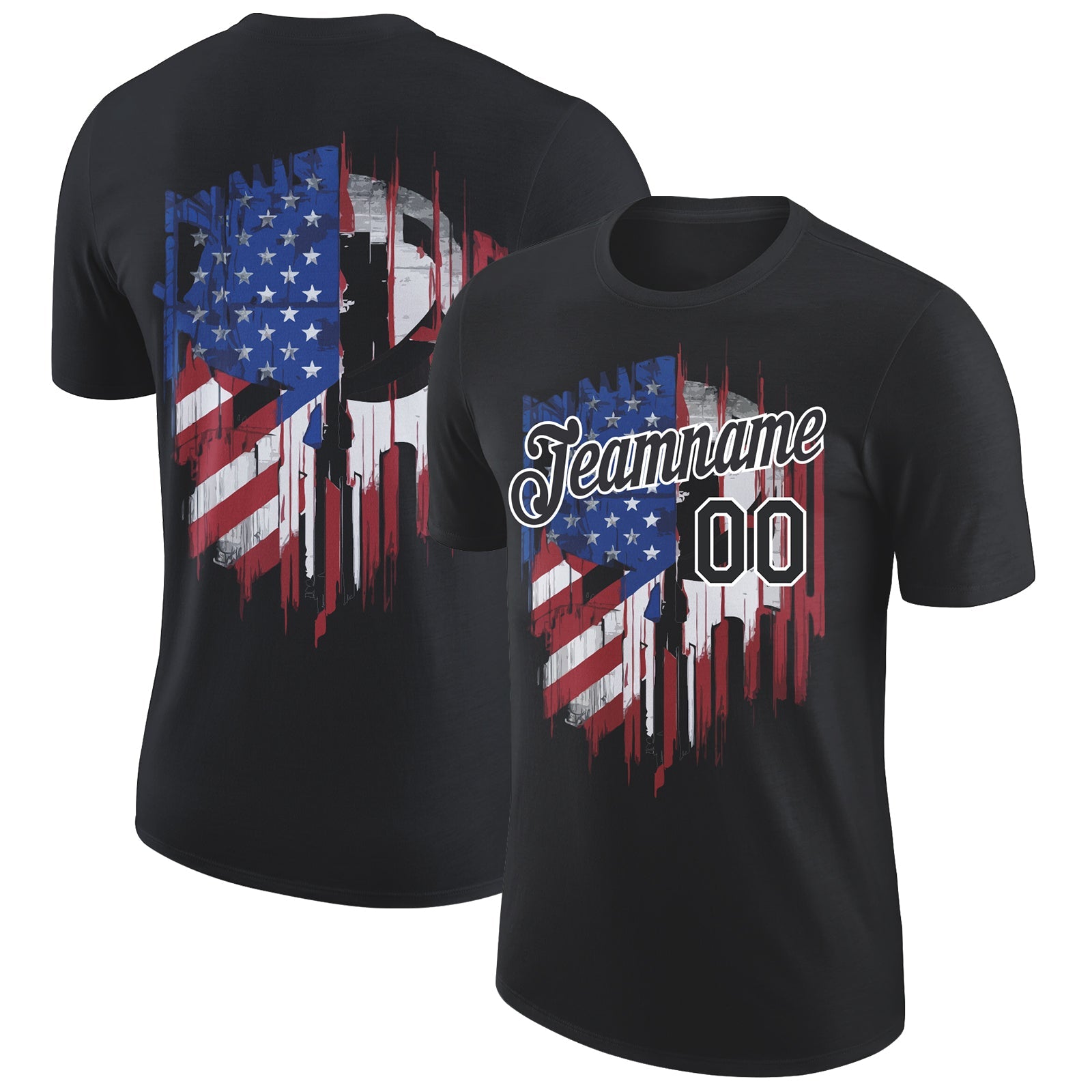 Custom Black White 3D American Flag Patriotic Performance T-Shirt - Main View