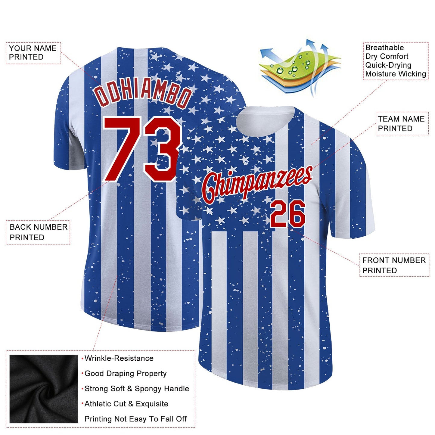 Custom Royal Red-White 3D American Flag Patriotic Performance T-Shirt view 2
