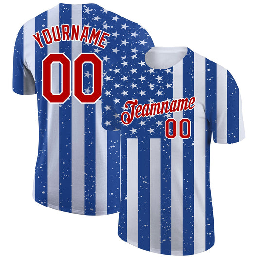 Custom Royal Red-White 3D American Flag Patriotic Performance T-Shirt - Main View