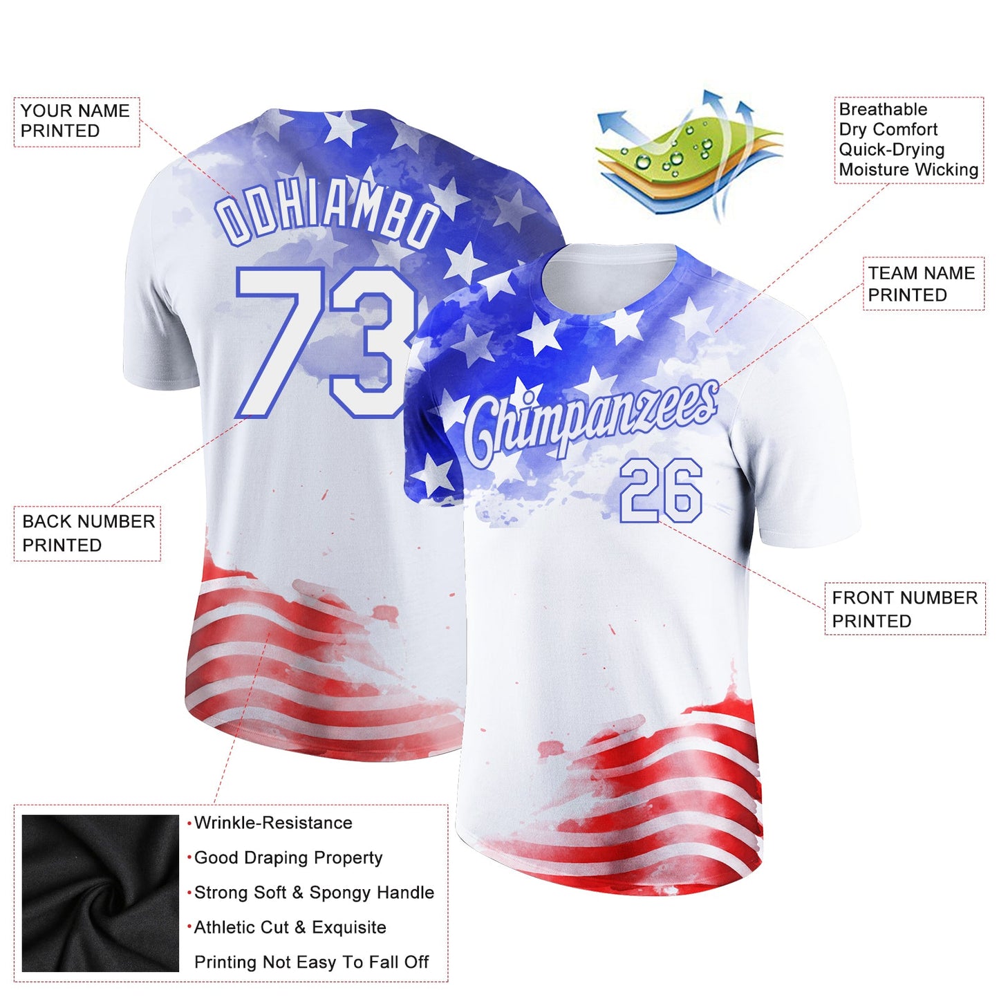 Custom White Royal-Red 3D American Flag Patriotic Performance T-Shirt view 2