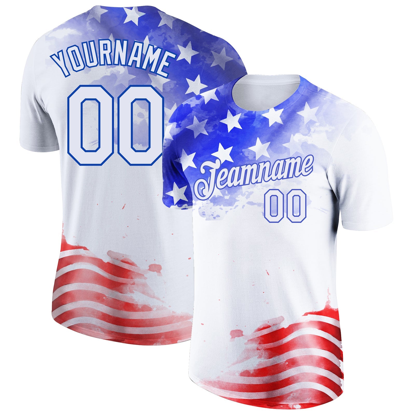 Custom White Royal-Red 3D American Flag Patriotic Performance T-Shirt - Main View
