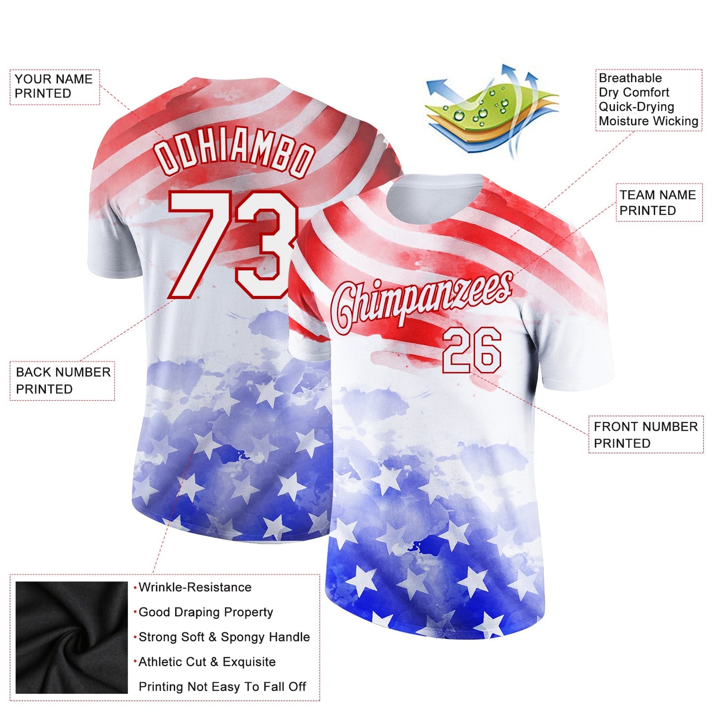 Custom White Red-Royal 3D American Flag Patriotic Performance T-Shirt view 2