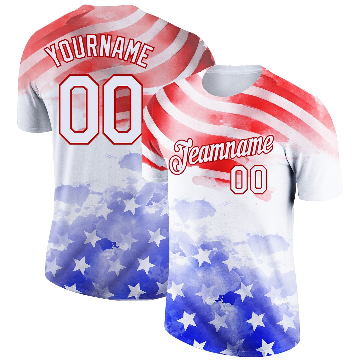 Custom White Red-Royal 3D American Flag Patriotic Performance T-Shirt - Main View