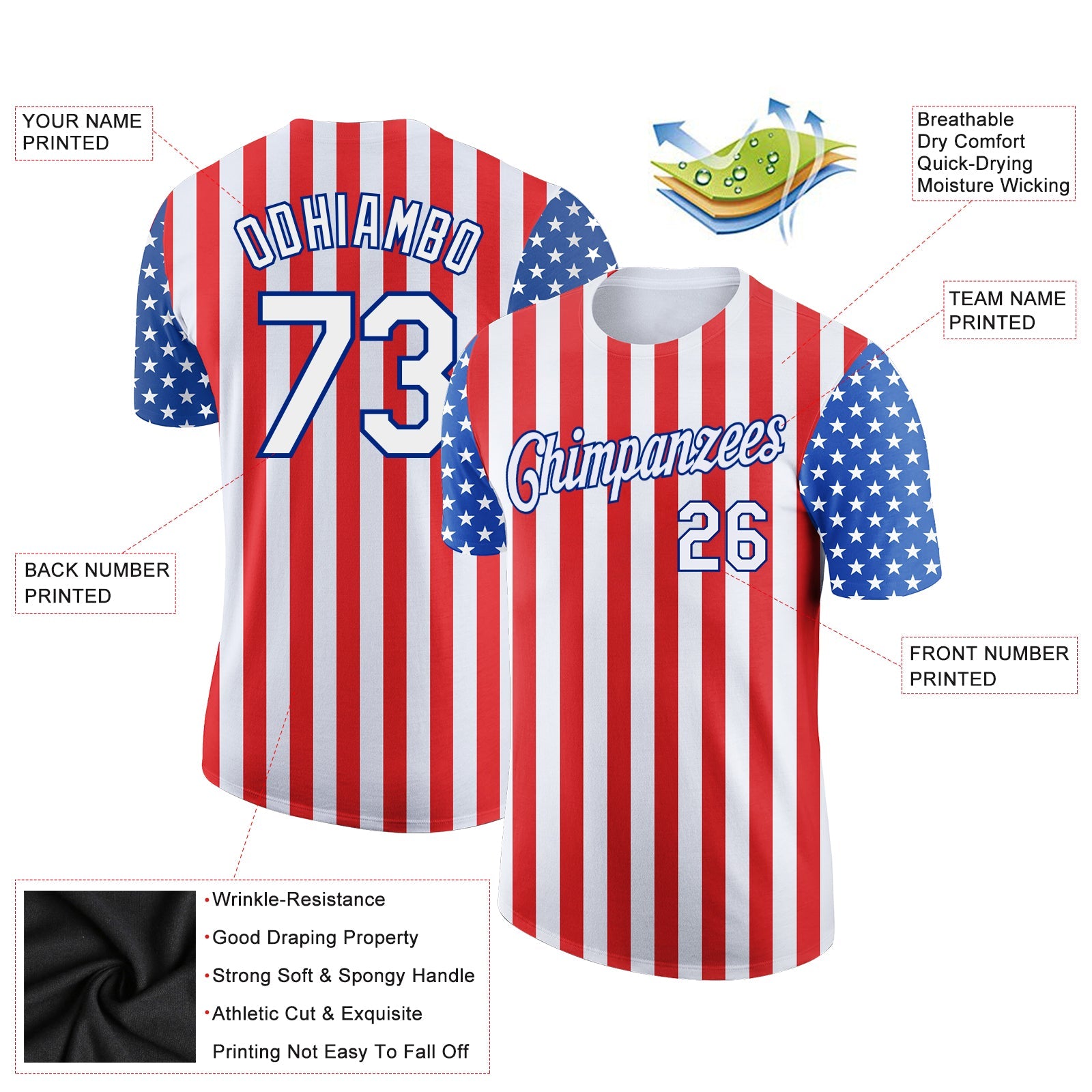 Custom Red White-Royal 3D American Flag Patriotic Performance T-Shirt view 2