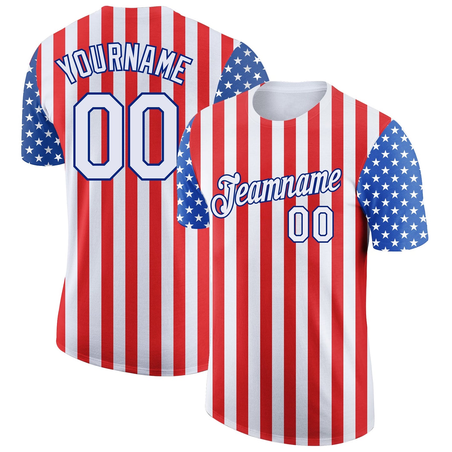 Custom Red White-Royal 3D American Flag Patriotic Performance T-Shirt - Main View