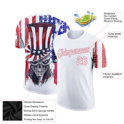 Custom White Red-Royal 3D American Flag Skull Patriotic Performance T-Shirt view 2
