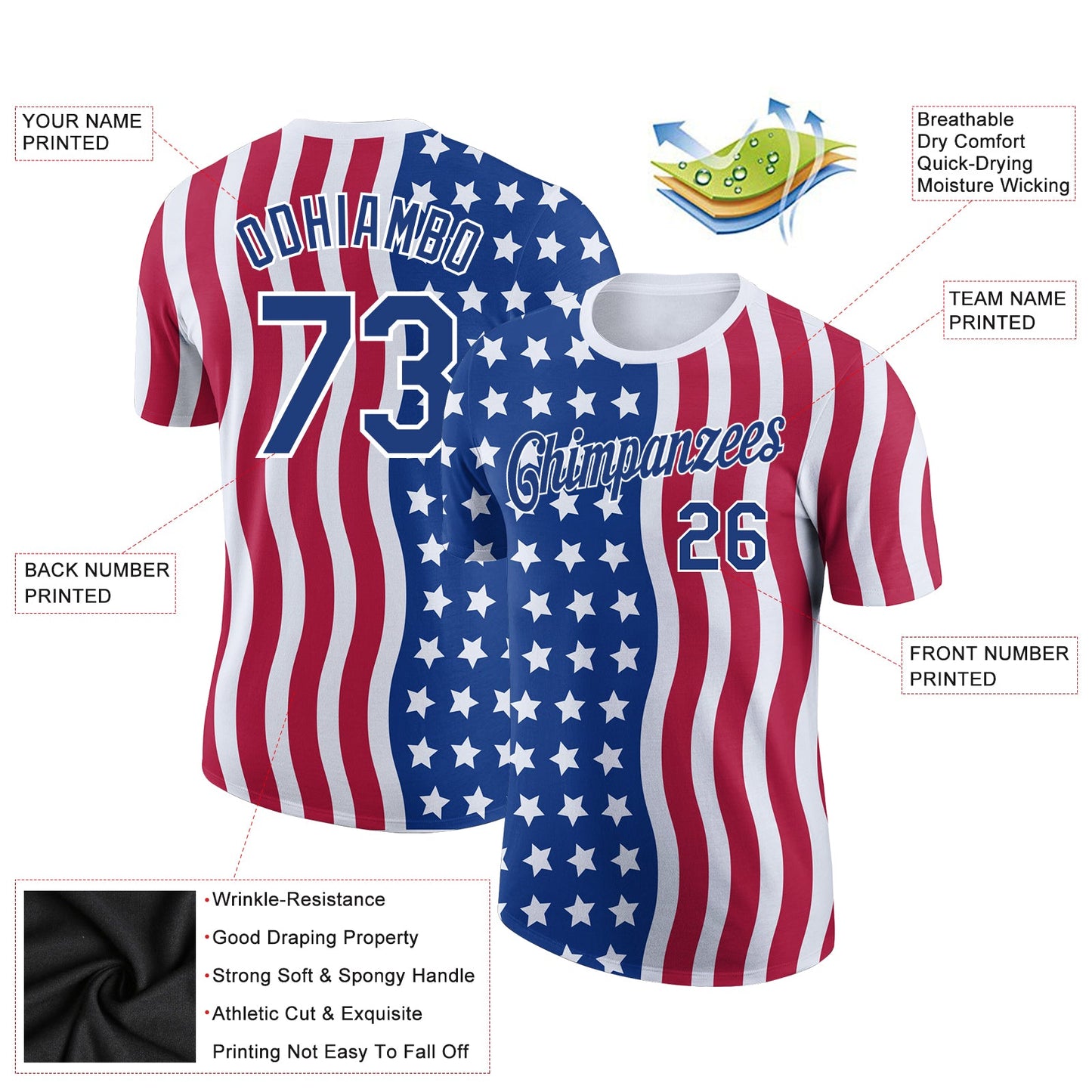 Custom Red Royal-White 3D American Flag Patriotic Performance T-Shirt view 2