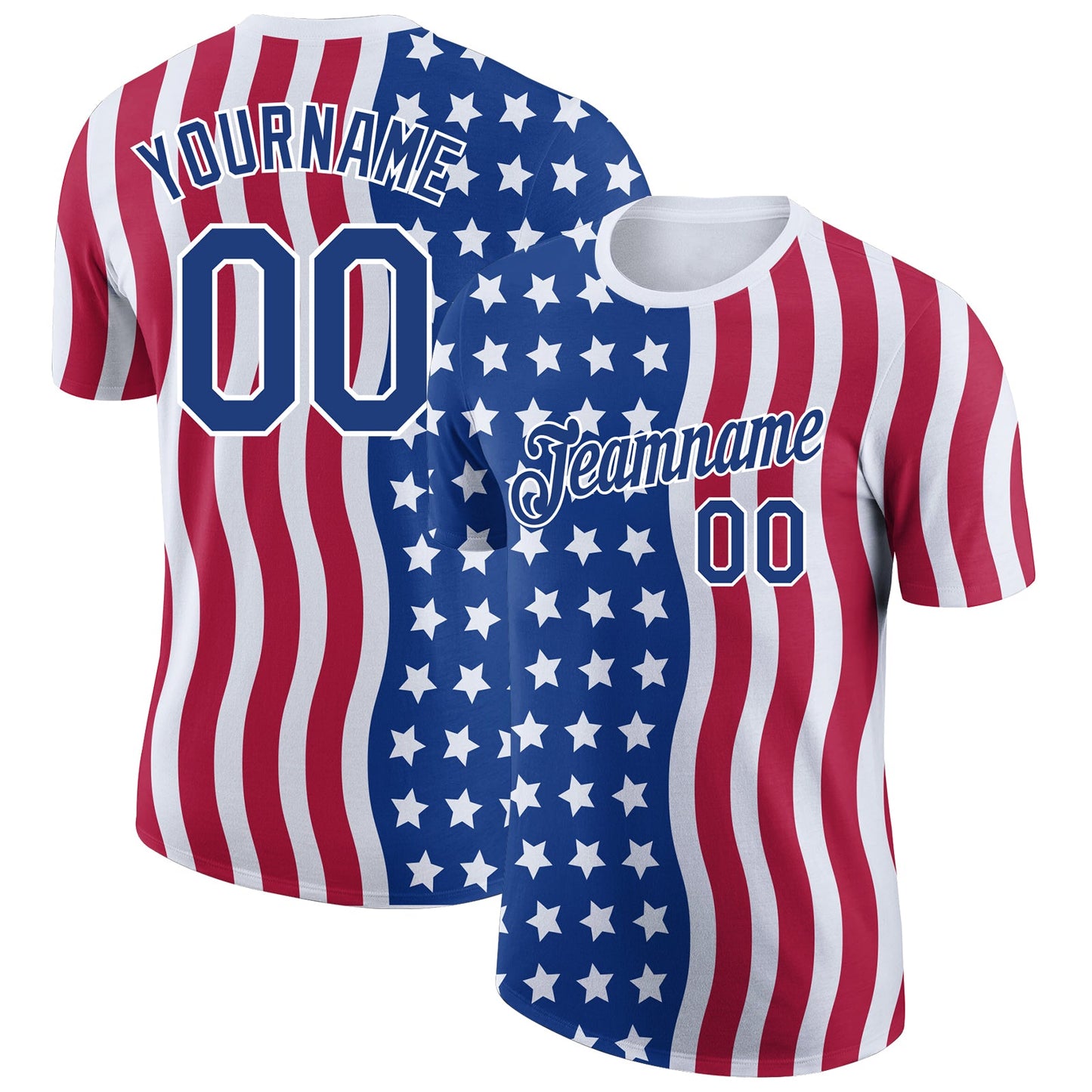 Custom Red Royal-White 3D American Flag Patriotic Performance T-Shirt - Main View