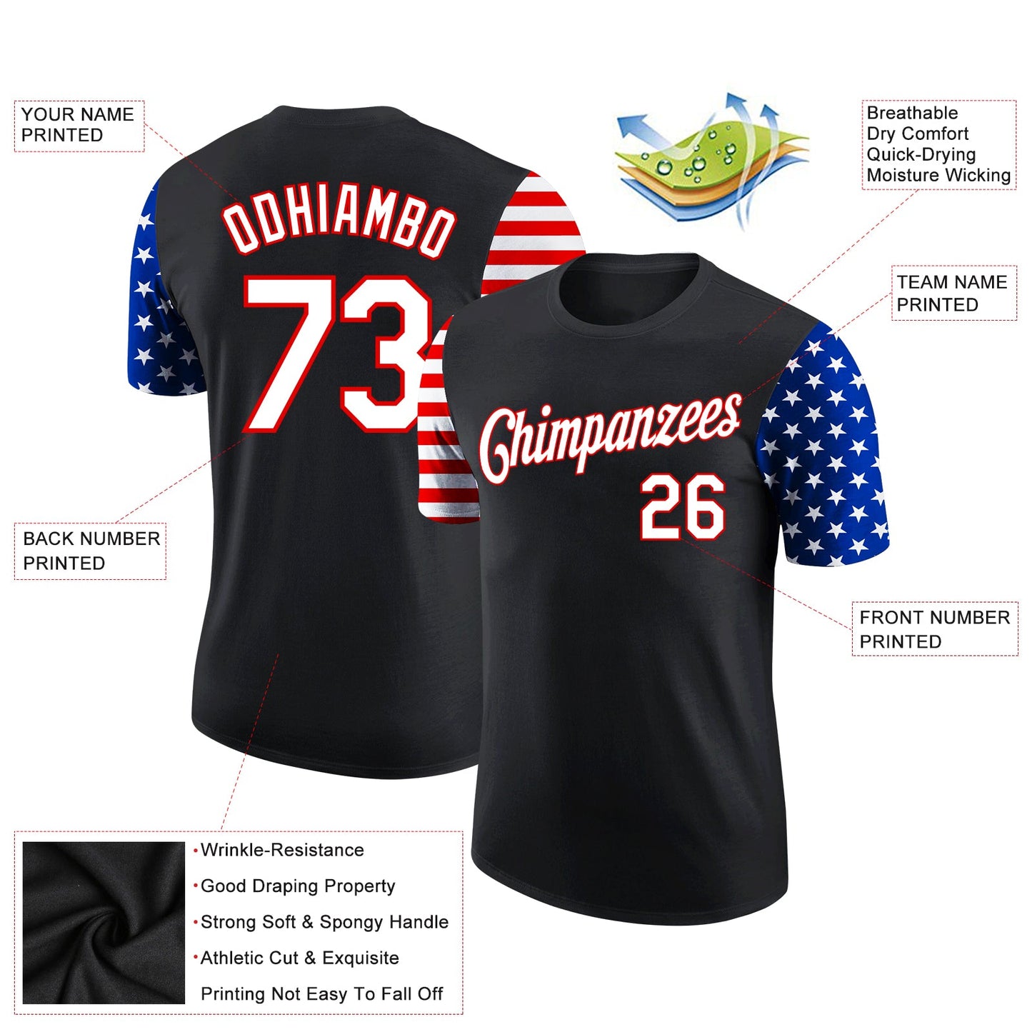 Custom Black Red-Royal 3D American Flag Patriotic Performance T-Shirt view 2