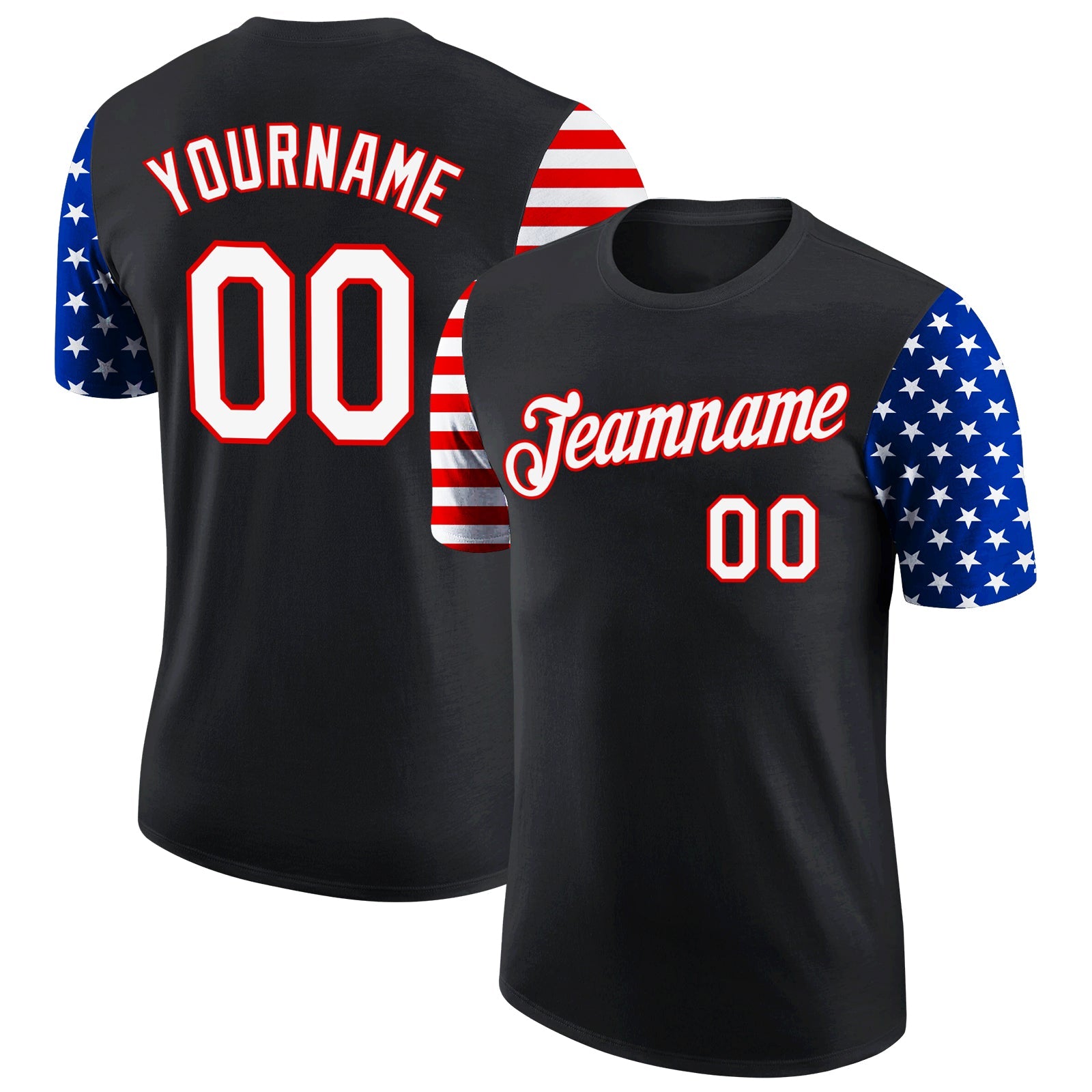 Custom Black Red-Royal 3D American Flag Patriotic Performance T-Shirt - Main View