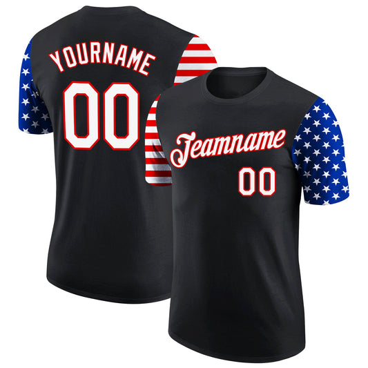 Custom Black Red-Royal 3D American Flag Patriotic Performance T-Shirt - Main View