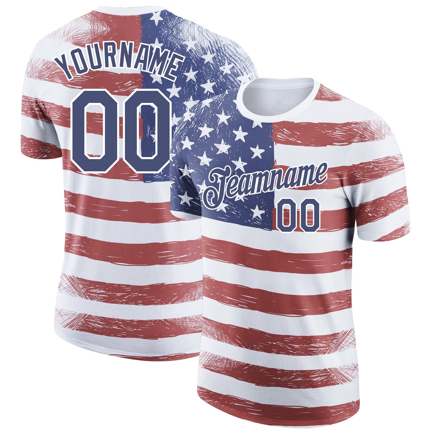 Custom Red Navy-White 3D American Flag Patriotic Performance T-Shirt - Main View