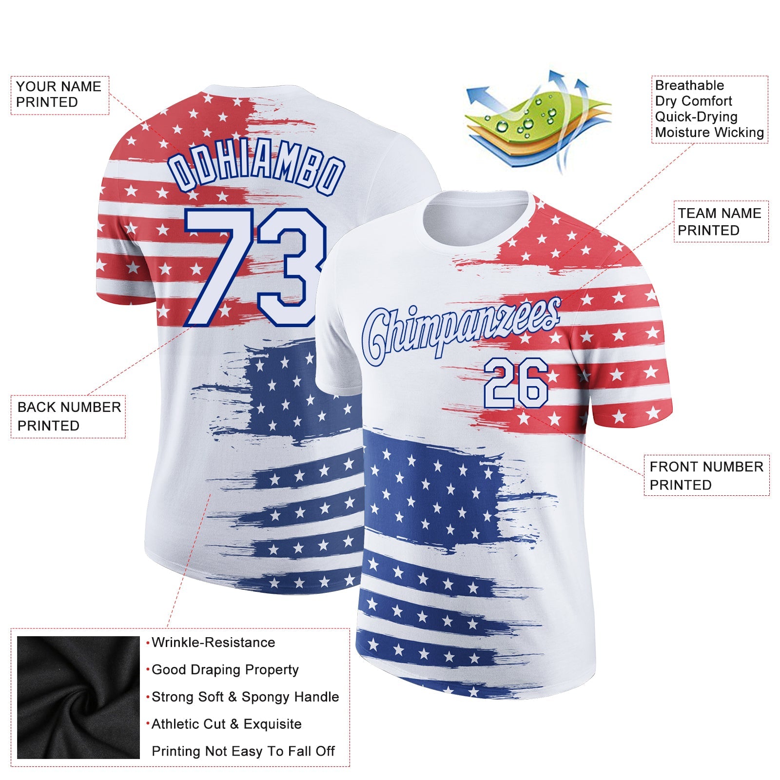 Custom White Royal-Red 3D American Flag Patriotic Performance T-Shirt view 2