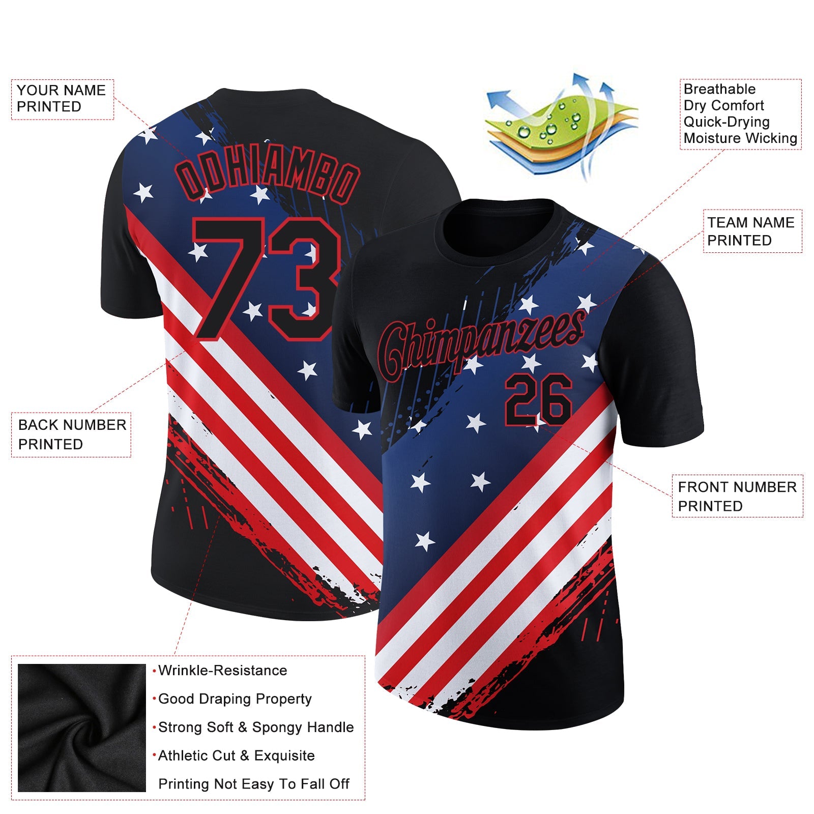 Custom Black Red-Royal 3D American Flag Patriotic Performance T-Shirt view 2