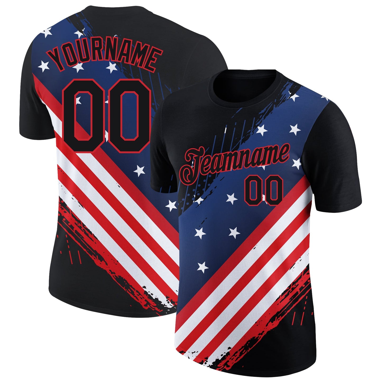 Custom Black Red-Royal 3D American Flag Patriotic Performance T-Shirt - Main View