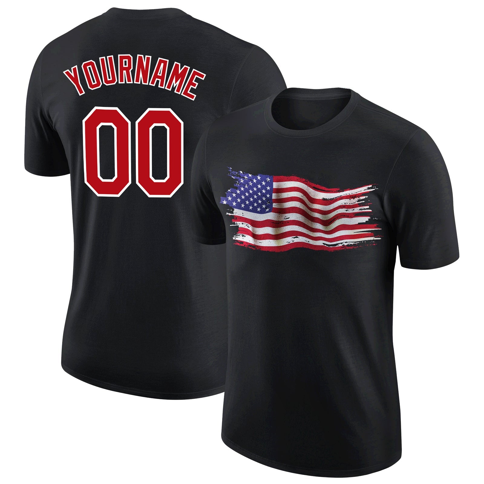 Custom Black Red-White 3D American Flag Patriotic Performance T-Shirt - Main View